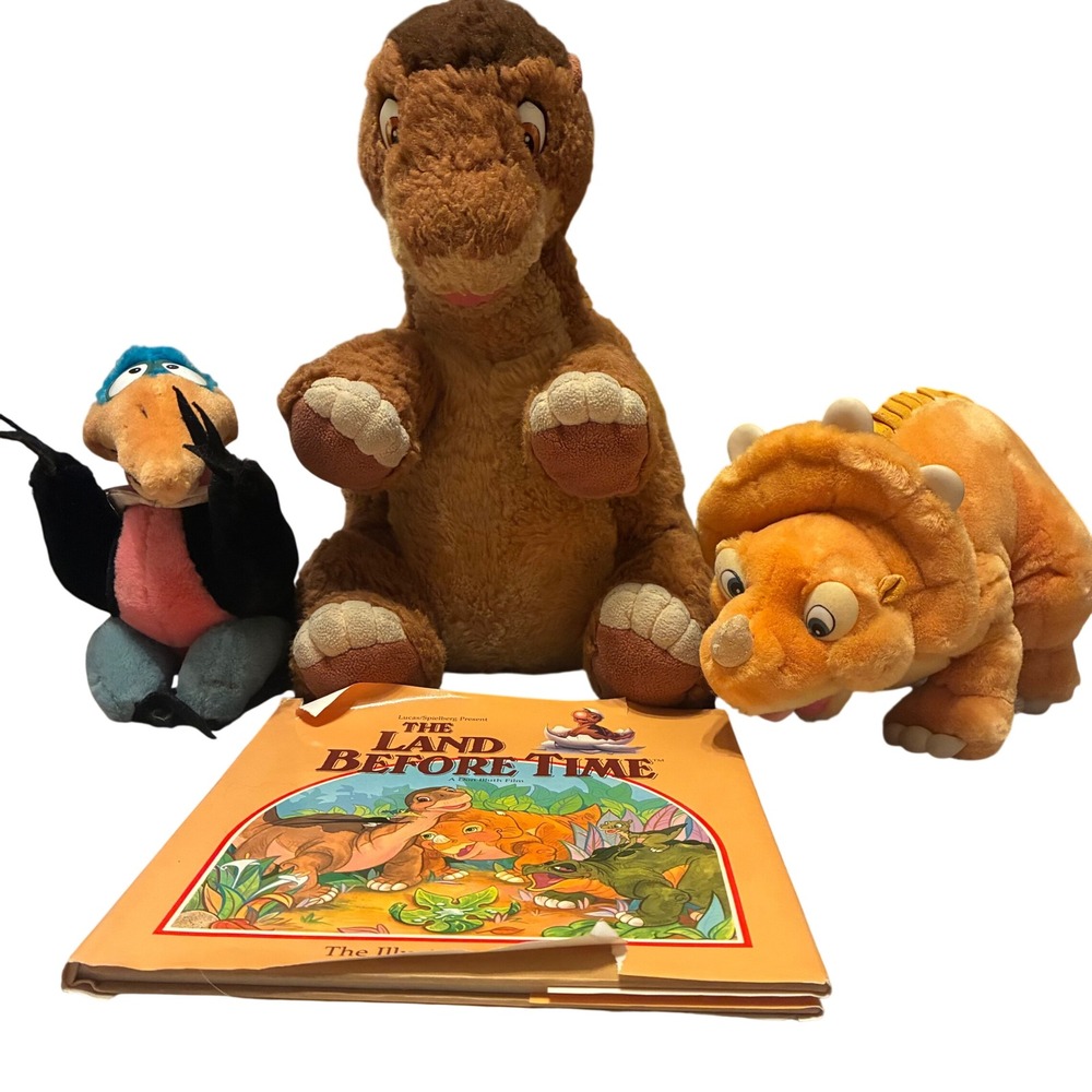 Vintage 1988 Land Before Time Plush Set Littlefoot Cera Petrie & Storybook